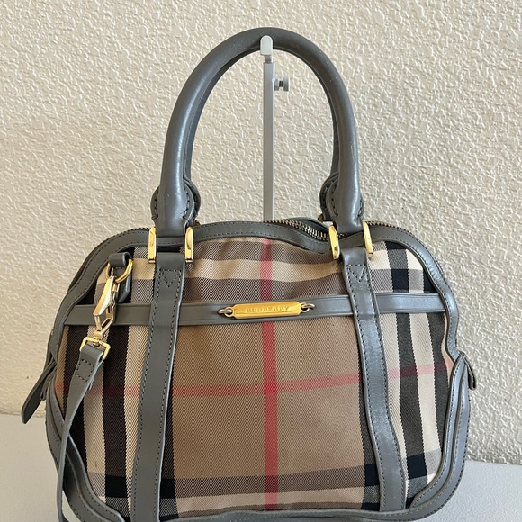 Burberry Gray and Tan Checkered Women's Bag - Picture 1 of 11
